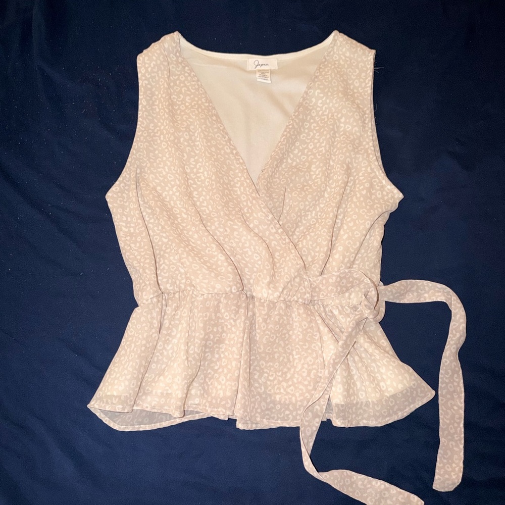 Japna Cream Cheetah Textured Wrap Blouse Size Large